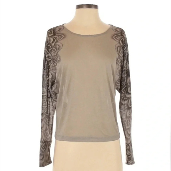 BCBGMAXAZRIA | Lucia Tan Bohemian Sheer Printed Long Sleeves Blouse Size L Large - Picture 2 of 11